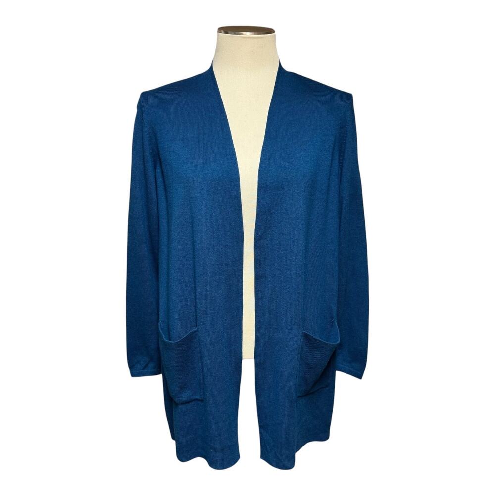 J.Jill Open Front Cotton Wool Cardigan Sweater Teal Blue Petite Small